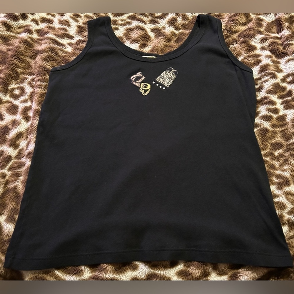 Black Tank Top with Embroidered Design